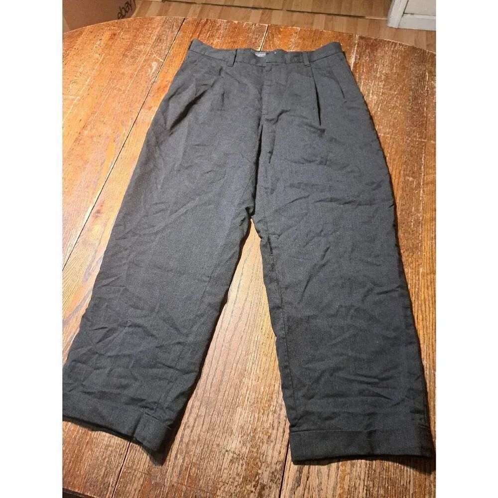 33x26 Gap Wool Black Grey Pleated Dress Pants with Pockets Belt Loops Cuffed Hem
